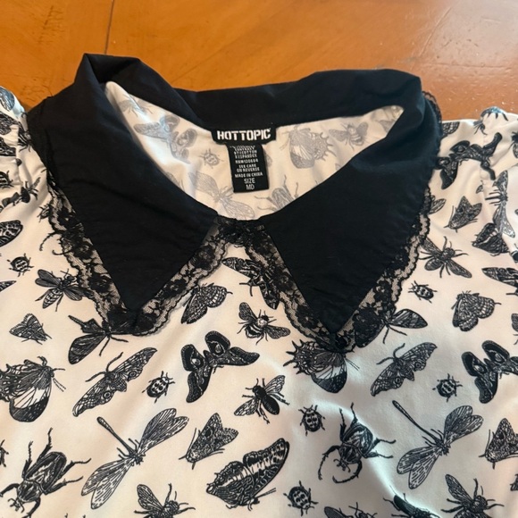 Hot Topic Black & White Tiered Collared Lace Trim Bug Mini Dress M Gothic Witchy - Picture 8 of 15